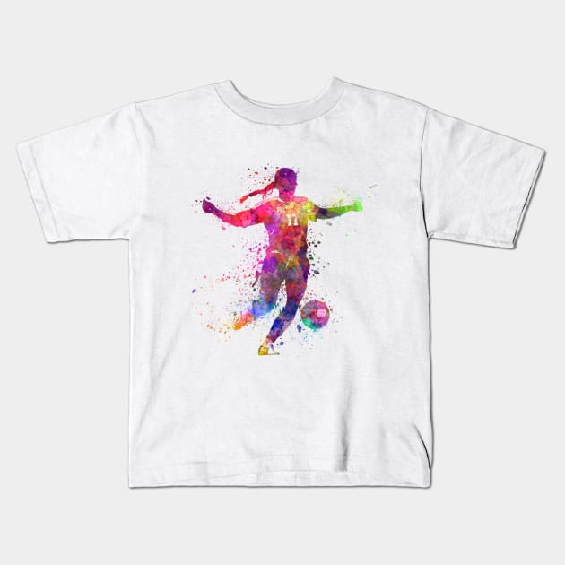 Girl playing soccer football player silhouette Kids T-Shirt by PaulrommerArt